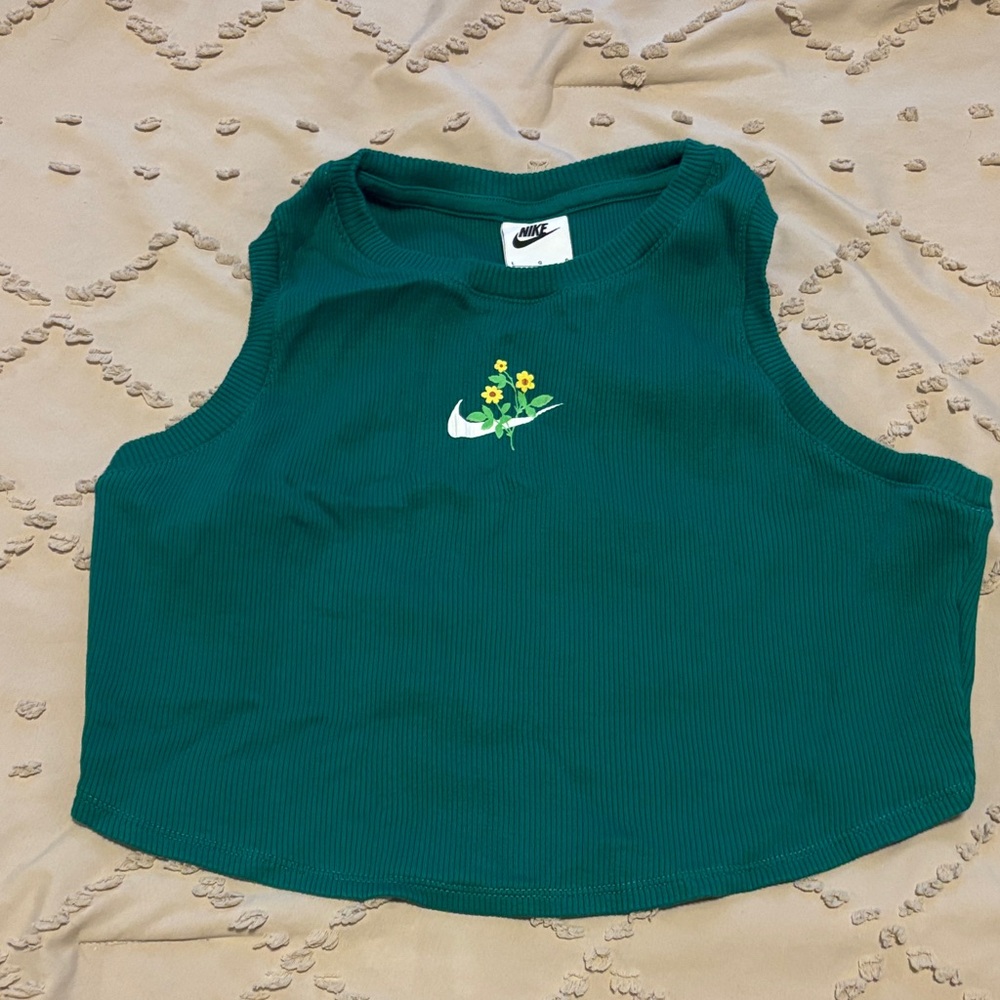 Nike Teal Crop Top with Floral Accent